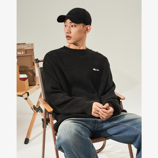 西遇美式复古宽松针织衫男早春新款慵懒风圆领内搭长袖上衣12132296 商品图0