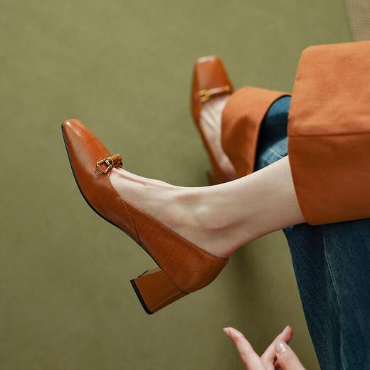 【预售5天】法式方头浅口气质女神范单鞋，女新款粗跟羊皮高跟鞋PS&PS1713 商品图4
