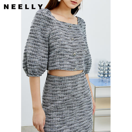 NEELLY纳俪套装女新款春装方领短款上衣两件套A字半身裙潮N22074Z04427 商品图1