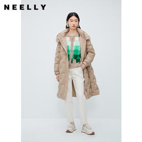 驼色零压感轻薄羽绒服女NEELLY纳俪商场同款连帽风衣式中长款外套N23102L01058