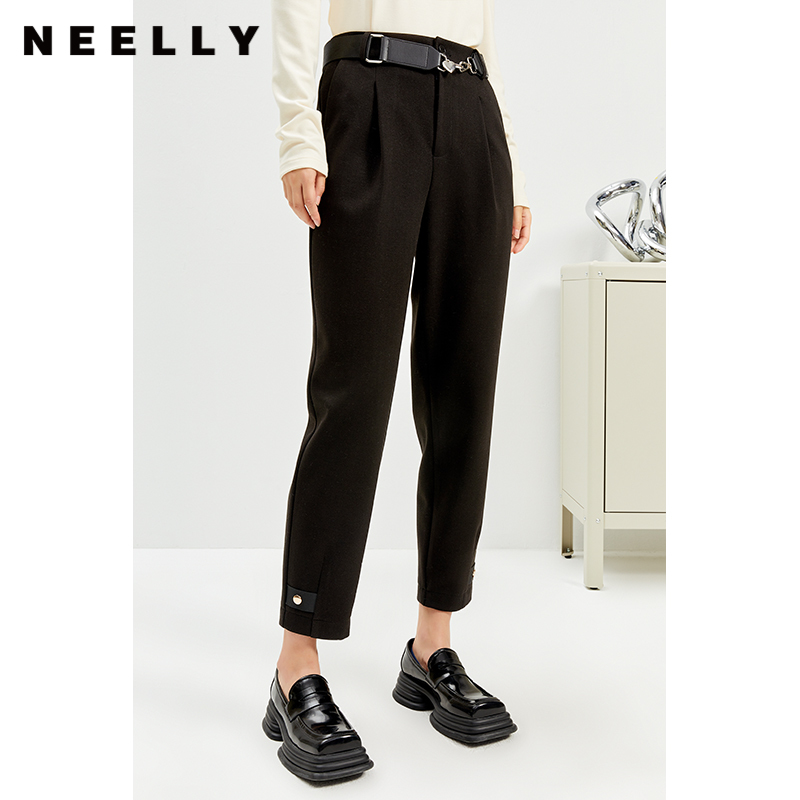 NEELLY纳俪商场同款西装裤女秋冬季可脱卸腰带休闲裤宽松显瘦长裤N22104H04560
