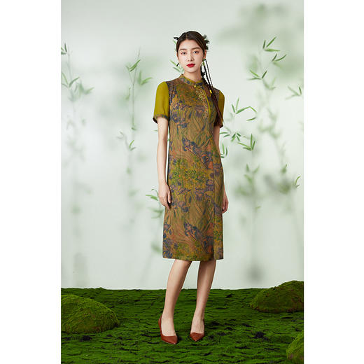 【梵高的鸢尾花】【香云纱】乔万尼24mm重磅真丝连衣裙古典油画风旗袍EM2E837 商品图3