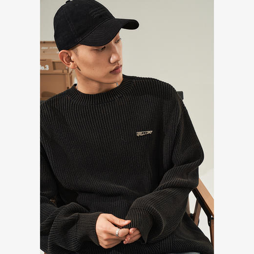 西遇美式复古宽松针织衫男早春新款慵懒风圆领内搭长袖上衣12132296 商品图3