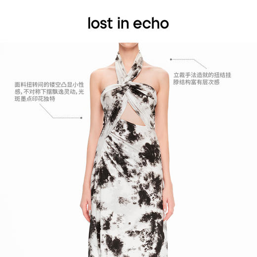 lost in echo2024春季新款设计师品牌纽结挂脖修身镂空连衣裙 商品图1