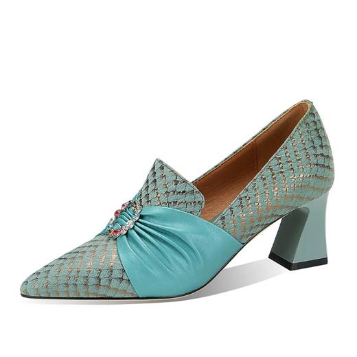 【预售5天】四季尖头高跟鞋女2023年秋季新款粗跟浅口气质拼色水钻单鞋潮SY&21706 商品图4