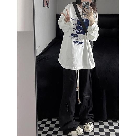 2025新款春季【字母白色长袖t恤女 宽松卫衣打底】设计感小众 内搭休闲上衣 商品图2