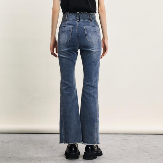 谜底牛仔喇叭裤女2024春新款复古高腰修身微喇开叉长裤241MK0006 商品图2