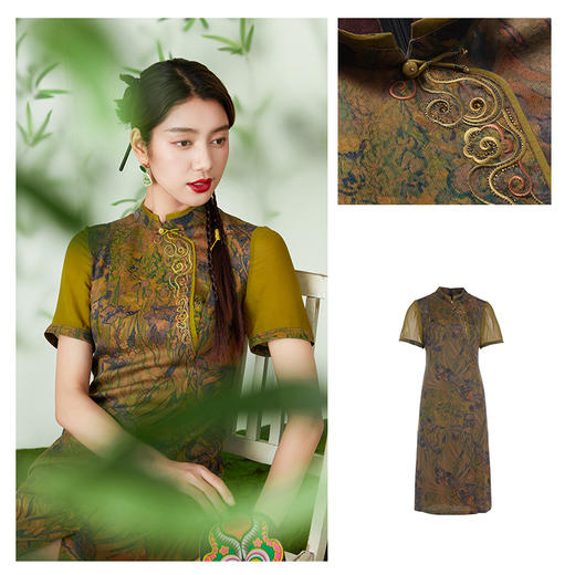 【梵高的鸢尾花】【香云纱】乔万尼24mm重磅真丝连衣裙古典油画风旗袍EM2E837 商品图4