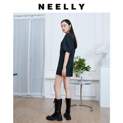 NEELLY纳俪商场同款圆领上衣+五分裤两件套盐系炸街老花暗纹套装N22074Z04401 商品图1