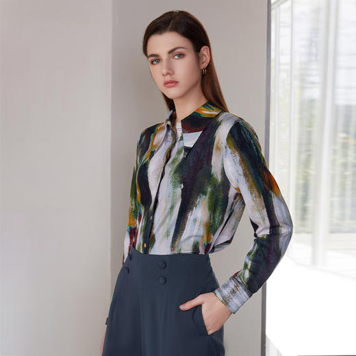 【印花条纹衬衫】24年春夏新品女士棉质条纹印花衬衫薄款百搭衬衣 商品图2