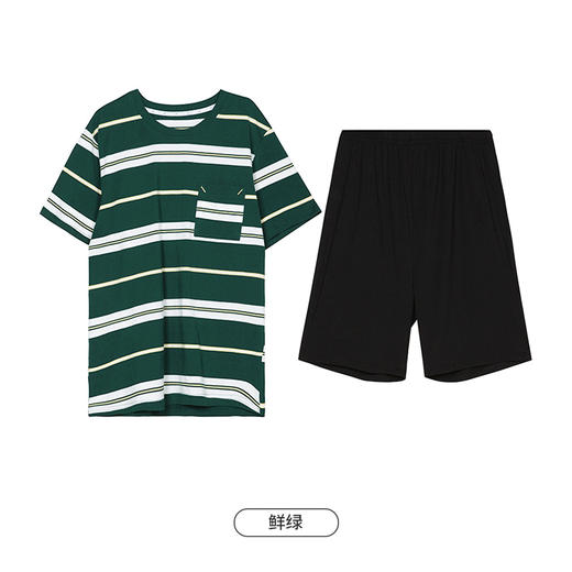 都市丽人都市锋尚舒适外出春夏睡衣男纯棉色织条家居服薄款短袖短裤男士纯棉套装FH42B8 商品图11
