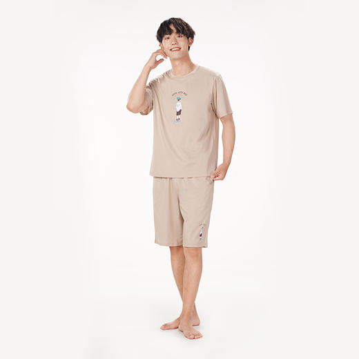 都市丽人都市锋尚舒适外出春夏睡衣男32支CVC单面家居服薄款短袖短裤男士棉质套装FH42B2 商品图2