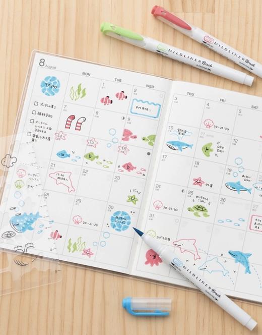 日本ZEBRA斑马MILDLINE Brush×ocha软头笔尖荧光笔套装 商品图2