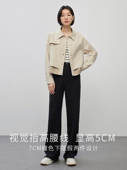 【年货节】熙世界复古工装风短外套女小个子时尚翻领夹克上衣2024年秋装新款 商品图2