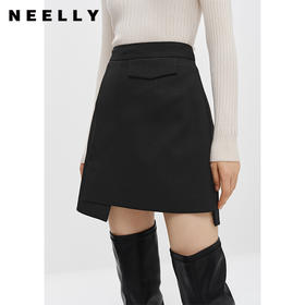 NEELLY纳俪商场同款不规则半身裙女冬高腰显瘦百搭时尚遮胯A字裙N22111E01115