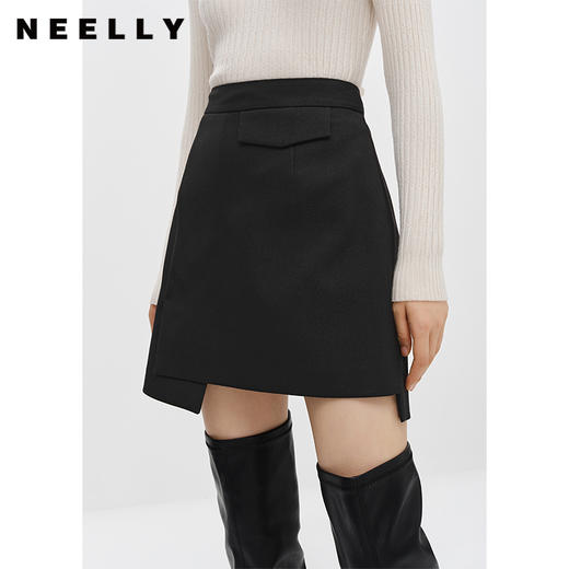 NEELLY纳俪商场同款不规则半身裙女冬高腰显瘦百搭时尚遮胯A字裙N22111E01115 商品图0