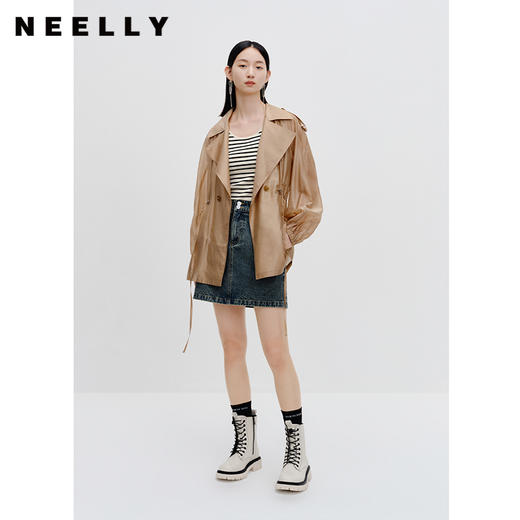 NEELLY纳俪商场同款薄款一粒扣风衣外套女抽绳收腰微透上衣含天丝N24034F04565 商品图1