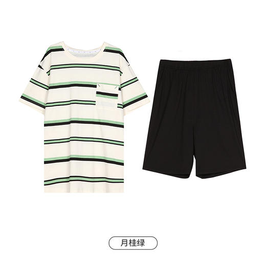 都市丽人都市锋尚舒适外出春夏睡衣男纯棉色织条家居服薄款短袖短裤男士纯棉套装FH42B8 商品图12