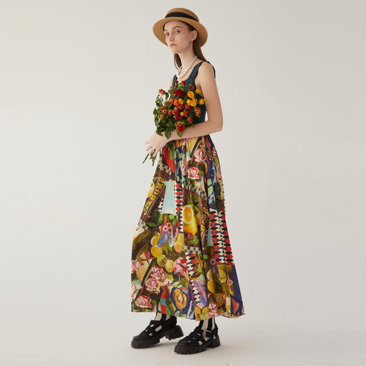 谜底毛织拼接连衣裙无袖女2024夏款沙滩裙吊带裙超长裙246ML9012 商品图0