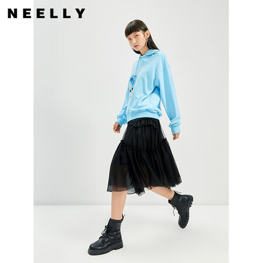 NEELLY纳俪商场同款半身裙款中长款黑色纱裙百搭时尚A字裙N22104E04556 商品图2