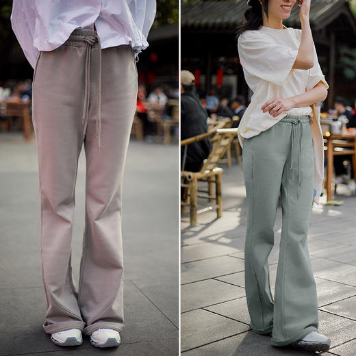 【100%棉】微喇叭显高显腿长卫裤 抽绳松紧休闲长裤 商品图1