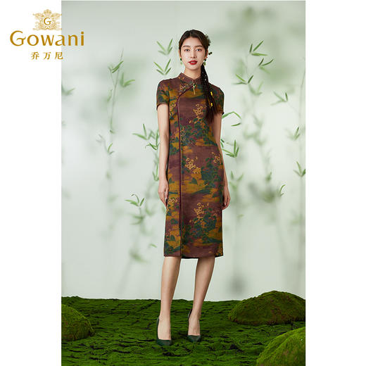 【香云纱】Gowani乔万尼24mm重磅真丝香云纱连衣裙复古祥云设计EM2E796703 商品图0