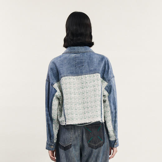 谜底拼接牛仔外套女2024春新款复古风特色大廓形牛仔服241MW0132 商品图3