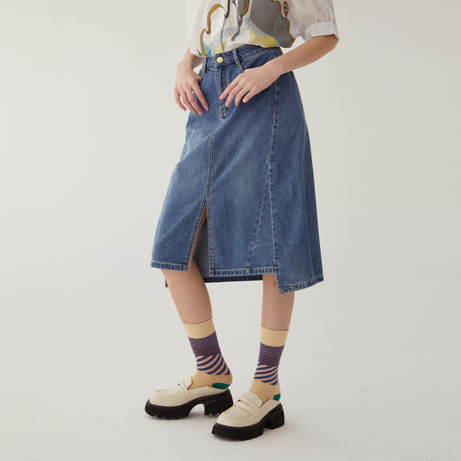 谜底牛仔半身裙2024夏季新款复古高腰百搭中长款A型半裙246MB7001 商品图1