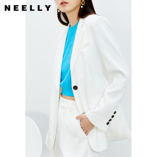 NEELLY纳俪商场同款夏新款两粒扣白色外套翻领小西装女潮N22074W04444 商品图1