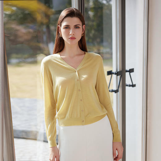 【纯羊毛V领开衫】24年春夏新品女士100%绵羊毛薄款针织开衫小外套 商品图1