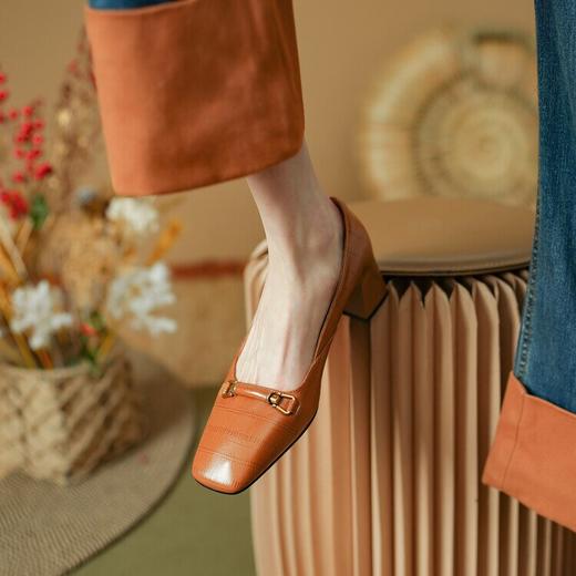 【预售5天】法式方头浅口气质女神范单鞋，女新款粗跟羊皮高跟鞋PS&PS1713 商品图2