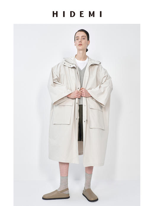 HIDEMI 【娜扎同款】新款冰川灰小男孩系列女装口袋撞钉廓形设计感连帽春日长风衣外套 商品图4