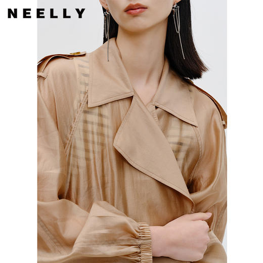 NEELLY纳俪商场同款薄款一粒扣风衣外套女抽绳收腰微透上衣含天丝N24034F04565 商品图2