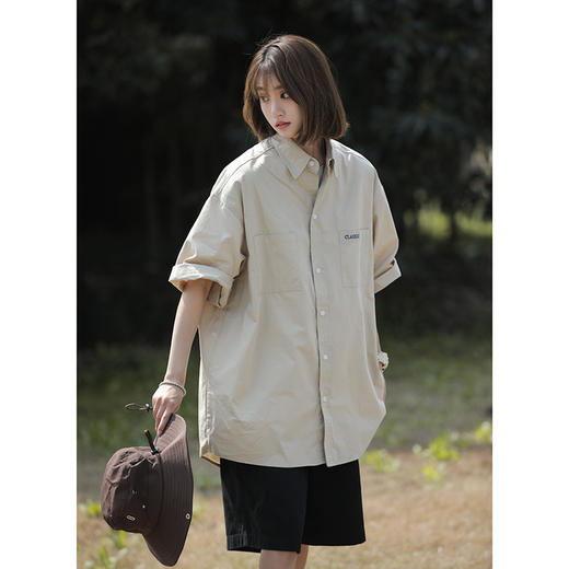夏季【纯色工装短袖衬衫 女式潮牌潮流日系】休闲百搭 情侣装7分袖衬衣 商品图7