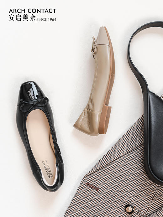 ARCHCONTACT安启美奈蝴蝶结小方头平底单鞋通勤一脚蹬单鞋52835-1 商品图4