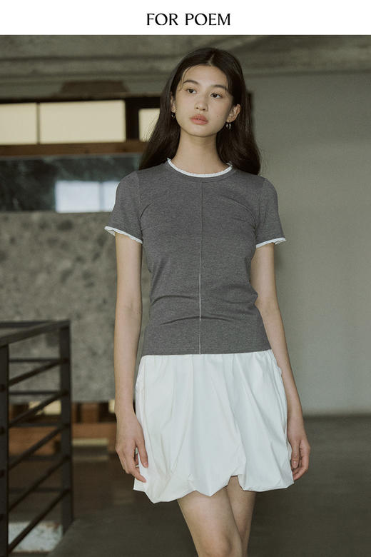 ForPoem 现货 24/SS原创设计春季新款简约百搭花边领休闲短袖T恤上衣 商品图5