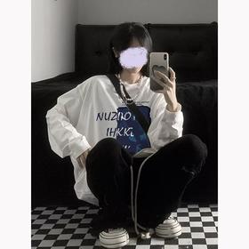 2025新款春季【字母白色长袖t恤女 宽松卫衣打底】设计感小众 内搭休闲上衣