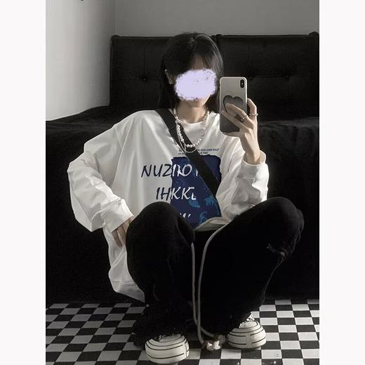 2025新款春季【字母白色长袖t恤女 宽松卫衣打底】设计感小众 内搭休闲上衣 商品图0