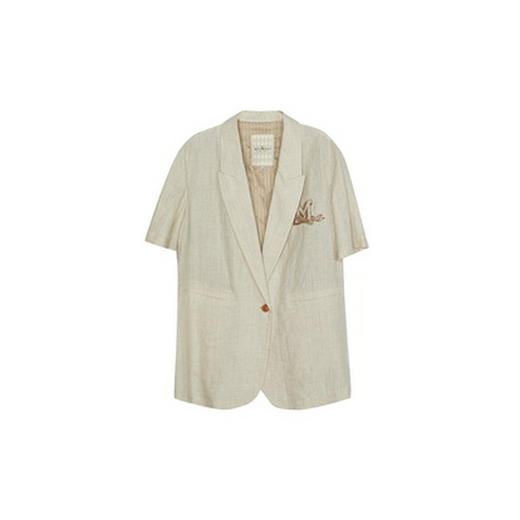 谜底西装外套短袖女2024春季新款亚麻透气宽松绣花西服241MW0142 商品图4