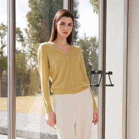 【纯羊毛V领开衫】24年春夏新品女士100%绵羊毛薄款针织开衫小外套