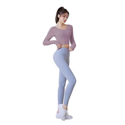 外穿带固定胸垫露脐后背交叉镂空美背跑步健身紧身长袖瑜伽服 商品图4