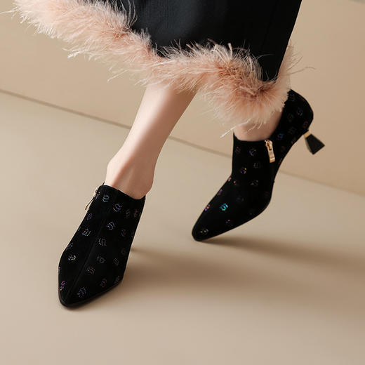 【预售5天】春季新款，磨砂小皮鞋爆款水钻尖头女鞋网红爆款磨砂黑色鞋子HYT&A7297 商品图7