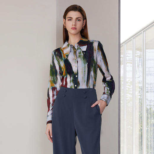 【印花条纹衬衫】24年春夏新品女士棉质条纹印花衬衫薄款百搭衬衣 商品图1