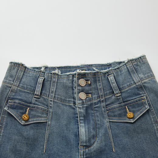 谜底牛仔喇叭裤女2024春新款复古高腰修身微喇开叉长裤241MK0006 商品图3