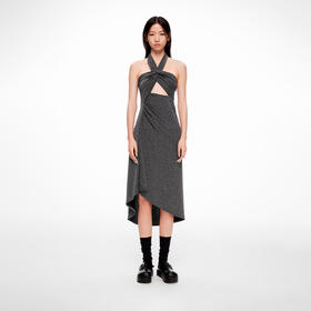 lost in echo2024春季新款设计师品牌纽结挂脖修身镂空连衣裙