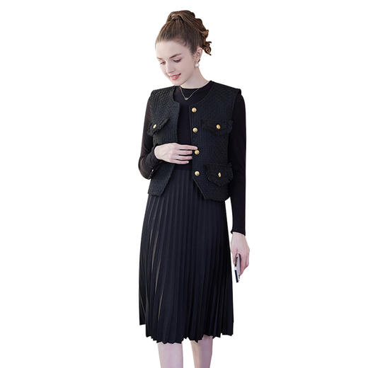 奢姿2024年冬装新款大码女装小香风拼接两件套胖妹妹时尚简约套装9934925991 商品图4