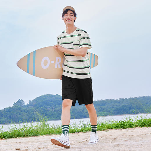 都市丽人都市锋尚舒适外出春夏睡衣男纯棉色织条家居服薄款短袖短裤男士纯棉套装FH42B8 商品图2