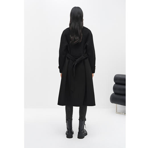 NEELLY纳俪商场同款大气翻领双面呢外套女中长款驼色收腰系带大衣N23104N04403 商品图3