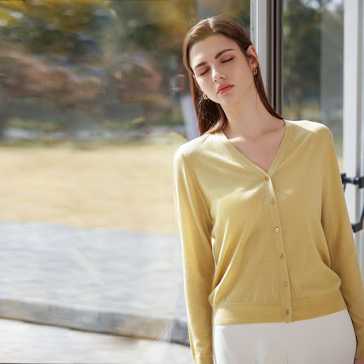 【纯羊毛V领开衫】24年春夏新品女士100%绵羊毛薄款针织开衫小外套 商品图2