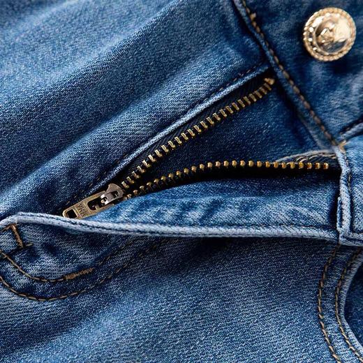 雀说 高端香云纱撞色拼接提花高腰直筒显瘦中国风牛仔裤4ZF-022602 商品图2